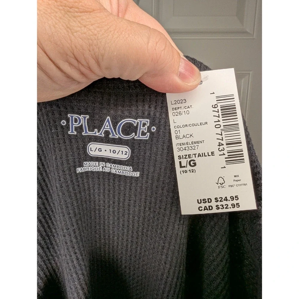 The Children's Place Boys Colorblock Thermal Long Sleeve Top Black Tan L 10/12